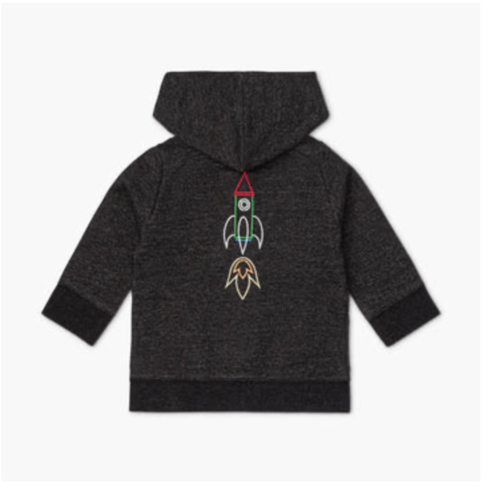 Black Embroidered Zip-Up Hoodie Sweatshirt